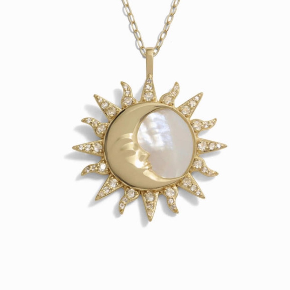 AWE INSPIRED Sun & Moon Mother of Pearl Vermeil Necklace with Paperclip Chain